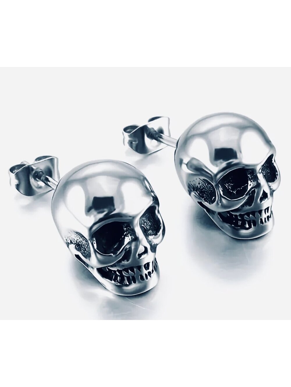 New - Fun ! Stainless Steel Skull Stud Earrings